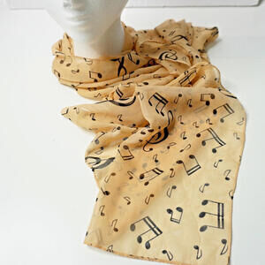 Musical Notes Scarf Tan Cream Black Music Teacher Gift Quirky Novelty Print‎ Art